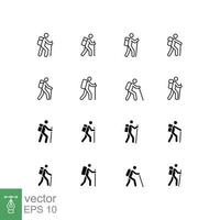 Hiking line and glyph icon set. Simple outline and solid style collection. Activity, nature, trekking, walk, adventure concept design element. Vector illustration isolated on white background. EPS 10.