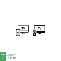TV and remote icon set. Simple outline and solid style. Television, control, channel, technology concept. Black thin line, silhouette, glyph vector illustration design on white background. EPS 10.