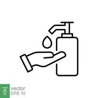 Hand sanitizer icon, line style. Washing hand with sanitizer liquid soap. Vector illustration. Design on white background. EPS 10.