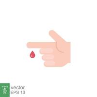 Blood on finger icon. Vector people hand injured isolated symbol. Glucose, insulin test, diabetes concept. Simple flat style. Sign illustration on white background. EPS 10.