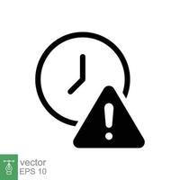 expiración icono. sencillo sólido estilo para web y aplicación alerta, alarma, reloj circular con exclamación marca concepto. negro silueta, glifo símbolo. vector ilustración aislado en blanco antecedentes. eps 10