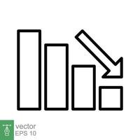 Graph down, reduce progress line icon. Simple outline style efficiency decrease graphic, finance chart, abstract graph, trend vector illustration. Arrow below, bankrupt concept. EPS 10.