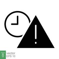 expiración icono. sencillo sólido estilo para web y aplicación alerta, alarma, reloj circular con exclamación marca concepto. negro silueta, glifo símbolo. vector ilustración aislado en blanco antecedentes. eps 10