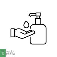 Hand sanitizer icon, line style. Washing hand with sanitizer liquid soap. Vector illustration. Design on white background. EPS 10.