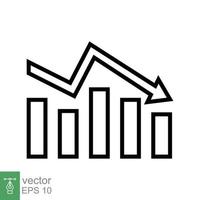 Graph down, reduce progress line icon. Simple outline style efficiency decrease graphic, finance chart, abstract graph, trend vector illustration. Arrow below, bankrupt concept. EPS 10.