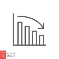 Graph down, reduce progress line icon. Simple outline style efficiency decrease graphic, finance chart, abstract graph, trend vector illustration. Arrow below, bankrupt. Editable stroke EPS 10.