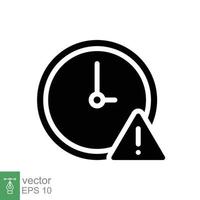 expiración icono. sencillo sólido estilo para web y aplicación alerta, alarma, reloj circular con exclamación marca concepto. negro silueta, glifo símbolo. vector ilustración aislado en blanco antecedentes. eps 10