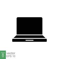 Laptop icon. Simple flat style. Notebook, computer, pc, desktop, portable device concept. Black silhouette symbol. Vector illustration isolated on white background. EPS 10.