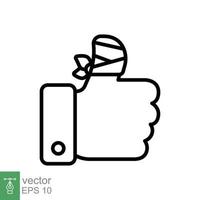 Hurt hand, bandage finger line icon. Simple outline style. Like, thumb up gesture, injured, unavailable concept. Vector illustration isolated on white background. EPS 10.