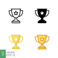 Trophy cup star icon in different style. Line, solid, flat, filled outline symbol for design. Winner, award, champ, contest, won concept. Vector illustration isolated on white background. EPS 10.