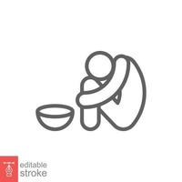 Poverty line icon. Simple outline style. Homeless, beggar, hunger and poor concept. Vector illustration isolated on white background. Editable stroke EPS 10.