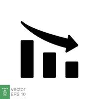 Graph down, reduce progress glyph icon. Simple solid style efficiency decrease graphic, finance chart, abstract graph, trend vector illustration. Arrow below, bankrupt. EPS 10.