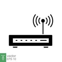 Wifi router icon. Simple solid style for web template and app. Broadband, modem, wireless, internet, black silhouette, glyph vector illustration design isolated on white background. EPS 10.