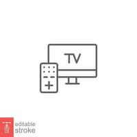 TV and remote icon. Simple outline style for web template and app. Television, control, channel, technology concept. Thin line vector illustration design on white background. Editable stroke EPS 10.