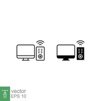 TV and remote icon set. Simple outline and solid style. Television, control, channel, technology concept. Black thin line, silhouette, glyph vector illustration design on white background. EPS 10.