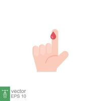 Blood on finger icon. Vector people hand injured isolated symbol. Glucose, insulin test, diabetes concept. Simple flat style. Sign illustration on white background. EPS 10.