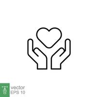 Hand heart line icon. Simple outline style. Wellbeing, health care, support, life, save, love, give, charity concept. Vector illustration isolated on white background. EPS 10.