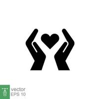 Hand heart glyph icon. Simple solid style. Wellbeing, health care, support, life, save, love, give, charity concept. Black silhouette symbol. Vector illustration isolated on white background. EPS 10.