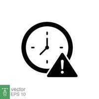 expiración icono. sencillo sólido estilo para web y aplicación alerta, alarma, reloj circular con exclamación marca concepto. negro silueta, glifo símbolo. vector ilustración aislado en blanco antecedentes. eps 10