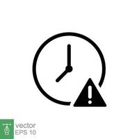 expiración icono. sencillo sólido estilo para web y aplicación alerta, alarma, reloj circular con exclamación marca concepto. negro silueta, glifo símbolo. vector ilustración aislado en blanco antecedentes. eps 10