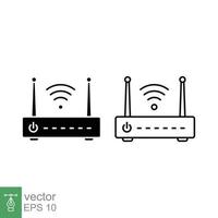Wifi router icon. Simple outline and solid style for web template and app. Broadband, modem, wireless, internet, thin line, glyph vector illustration design isolated on white background. EPS 10.