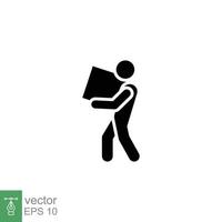 Lifting weights icon. Simple solid style for web template and app. Lift, man carry heavy box, delivery boy. Black silhouette, glyph vector illustration design isolated on white background. EPS 10.