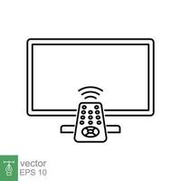 TV and remote icon. Simple outline style for web template and app. Television, control, channel, technology concept. Thin line vector illustration design on white background. EPS 10.