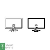 TV and remote icon set. Simple outline and solid style. Television, control, channel, technology concept. Black thin line, silhouette, glyph vector illustration design on white background. EPS 10.