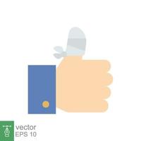 Hurt hand, bandage finger icon. Simple flat style. Like, thumb up gesture, injured, unavailable concept. Vector illustration isolated on white background. EPS 10.