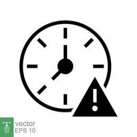 expiración icono. sencillo sólido estilo para web y aplicación alerta, alarma, reloj circular con exclamación marca concepto. negro silueta, glifo símbolo. vector ilustración aislado en blanco antecedentes. eps 10