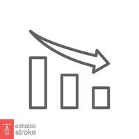 Graph down, reduce progress line icon. Simple outline style efficiency decrease graphic, finance chart, abstract graph, trend vector illustration. Arrow below, bankrupt. Editable stroke EPS 10.