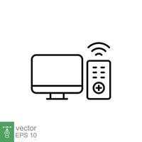 TV and remote icon. Simple outline style for web template and app. Television, control, channel, technology concept. Thin line vector illustration design on white background. EPS 10.