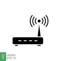 Wifi router icon. Simple solid style for web template and app. Broadband, modem, wireless, internet, black silhouette, glyph vector illustration design isolated on white background. EPS 10.