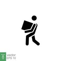 Lifting weights icon. Simple solid style for web template and app. Lift, man carry heavy box, delivery boy. Black silhouette, glyph vector illustration design isolated on white background. EPS 10.