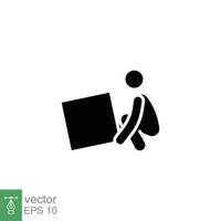 Lifting weights icon. Simple solid style for web template and app. Lift, man carry heavy box, delivery boy. Black silhouette, glyph vector illustration design isolated on white background. EPS 10.