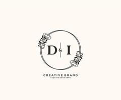 initial DI letters hand drawn feminine and floral botanical logo suitable for spa salon skin hair beauty boutique and cosmetic company. vector