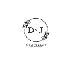 initial DJ letters hand drawn feminine and floral botanical logo suitable for spa salon skin hair beauty boutique and cosmetic company. vector