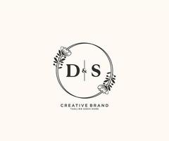 initial DS letters hand drawn feminine and floral botanical logo suitable for spa salon skin hair beauty boutique and cosmetic company. vector