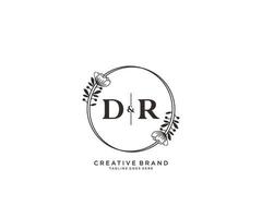 initial DR letters hand drawn feminine and floral botanical logo suitable for spa salon skin hair beauty boutique and cosmetic company. vector