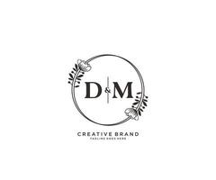 initial DM letters hand drawn feminine and floral botanical logo suitable for spa salon skin hair beauty boutique and cosmetic company. vector