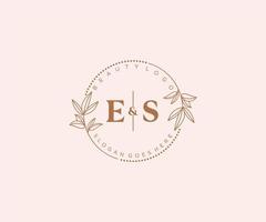 initial ES letters Beautiful floral feminine editable premade monoline logo suitable for spa salon skin hair beauty boutique and cosmetic company. vector