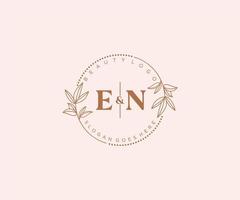 initial EN letters Beautiful floral feminine editable premade monoline logo suitable for spa salon skin hair beauty boutique and cosmetic company. vector