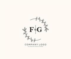 initial FG letters Beautiful floral feminine editable premade monoline logo suitable for spa salon skin hair beauty boutique and cosmetic company. vector