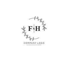 initial FH letters Beautiful floral feminine editable premade monoline logo suitable for spa salon skin hair beauty boutique and cosmetic company. vector