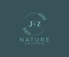 initial JZ letters Botanical feminine logo template floral, editable premade monoline logo suitable, Luxury feminine wedding branding, corporate. vector