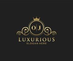 Initial OJ Letter Royal Luxury Logo template in vector art for Restaurant, Royalty, Boutique, Cafe, Hotel, Heraldic, Jewelry, Fashion and other vector illustration.