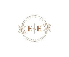 initial EE letters Beautiful floral feminine editable premade monoline logo suitable for spa salon skin hair beauty boutique and cosmetic company. vector