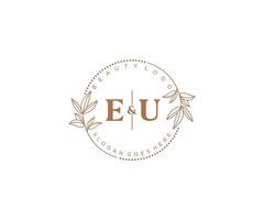 initial EU letters Beautiful floral feminine editable premade monoline logo suitable for spa salon skin hair beauty boutique and cosmetic company. vector