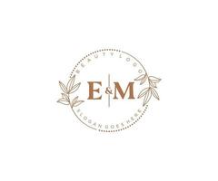 initial EM letters Beautiful floral feminine editable premade monoline logo suitable for spa salon skin hair beauty boutique and cosmetic company. vector