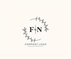 initial FN letters Beautiful floral feminine editable premade monoline logo suitable for spa salon skin hair beauty boutique and cosmetic company. vector